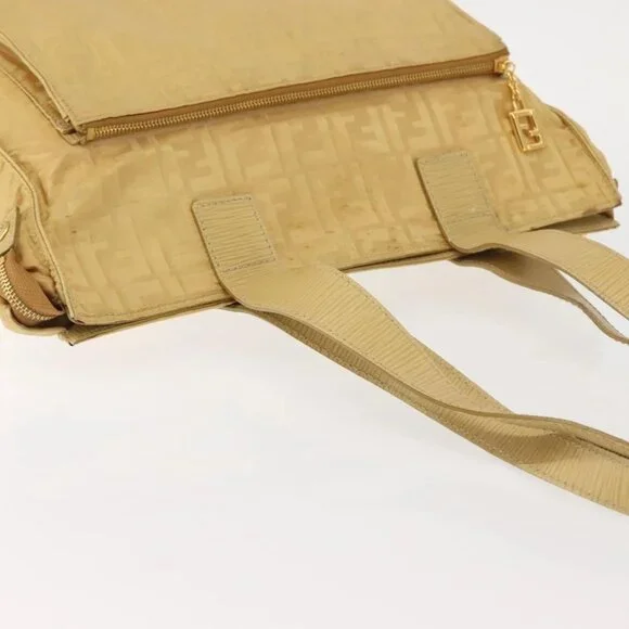 FENDI Zucca Canvas Hand Bag Yellow Gold Auth
